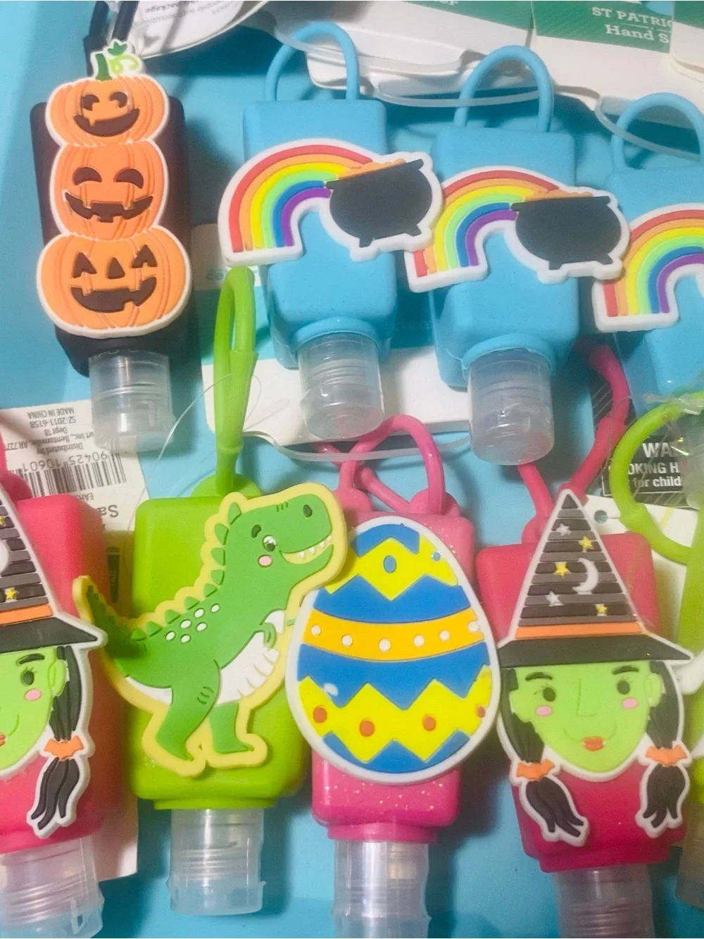 17 Way to Celebrate Silicone Hand Sanitizer Keychain Lucky Rainbow Halloween Set